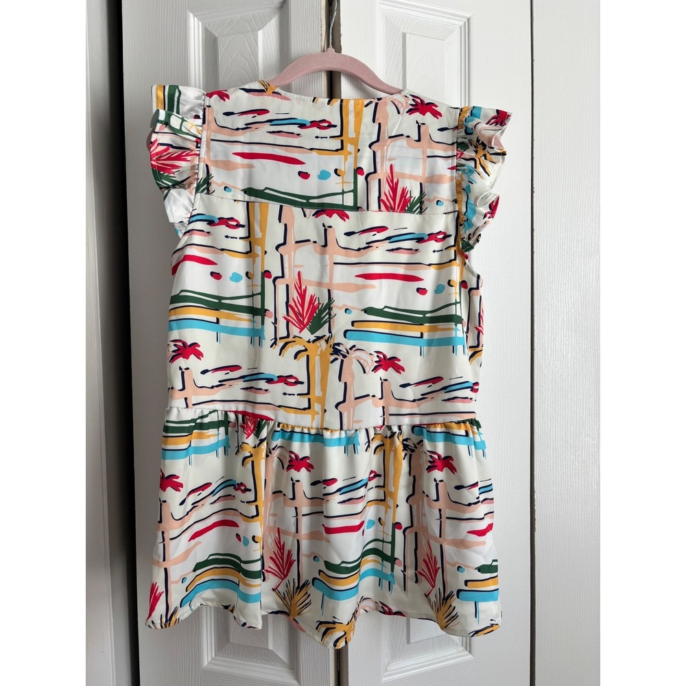Crosby by Mollie Burch Ruffle Sleeve Peplum Top Geometric Print S - Picture 7 of 9